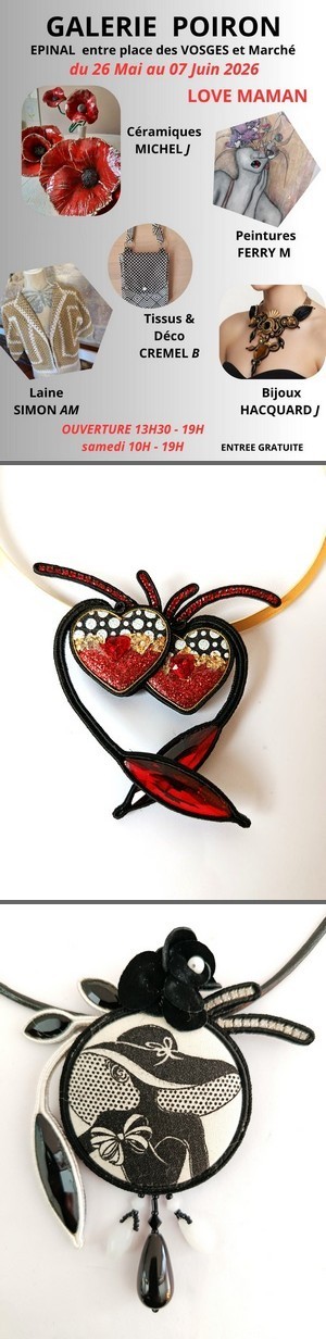 Image article, Affiche de l'exposition collective. Bijoux "Soutache". Ouverture de 13h30 à 19h, 10h à 1